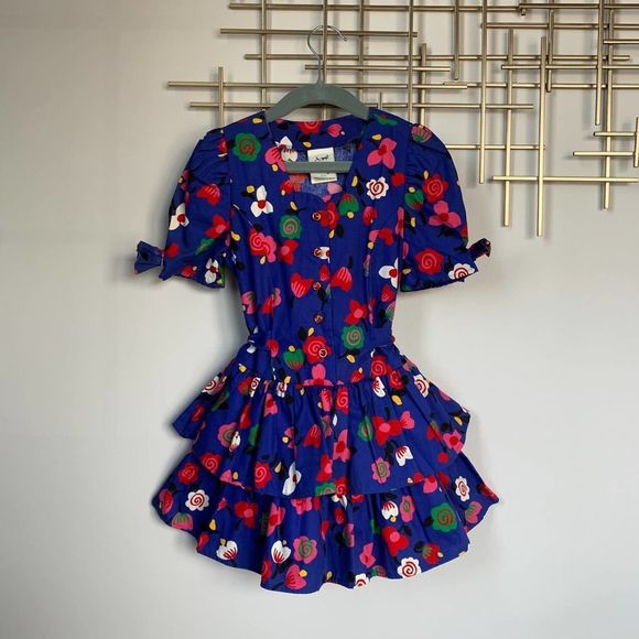 Vintage Other - Vintage 90s Girls Blue Pink Flower Print Jewel Button Easter Dress 6x